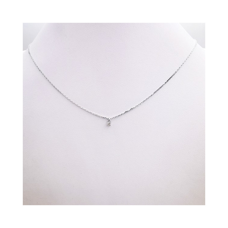 Collier Solitaire Diamant 0.04 ct Or Blanc 750 - 18 carats