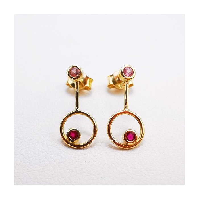 Boucles d'Oreilles pendantes Spinelles roses et Rubis Or Jaune 750 - 18 carats