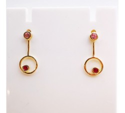 Boucles d'Oreilles pendantes Spinelles roses et Rubis Or Jaune 750 - 18 carats