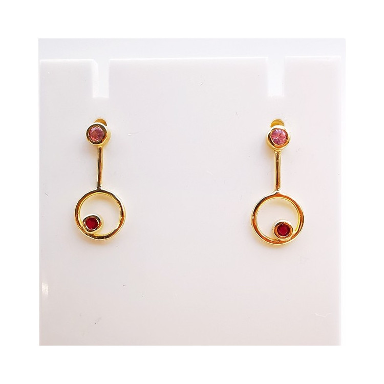 Boucles d'Oreilles pendantes Spinelles roses et Rubis Or Jaune 750 - 18 carats