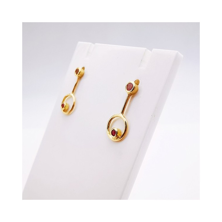 Boucles d'Oreilles pendantes Spinelles roses et Rubis Or Jaune 750 - 18 carats