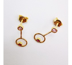 Boucles d'Oreilles pendantes Spinelles roses et Rubis Or Jaune 750 - 18 carats