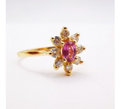 Bague "Little Lady" Saphir Rose Diamants Or Jaune 750 - 18 carats