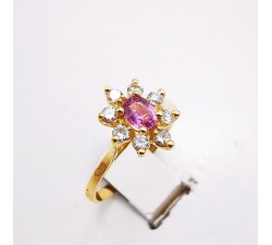 Bague "Little Lady" Saphir Rose Diamants Or Jaune 750 - 18 carats