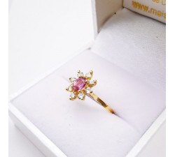 Bague "Little Lady" Saphir Rose Diamants Or Jaune 750 - 18 carats