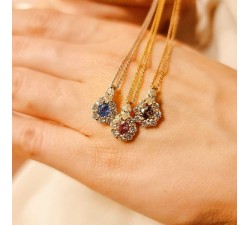 Collier "Lady Marquise" Saphir Bleu entourage Diamants de Synthèse Or Blanc 750 - 18 carats