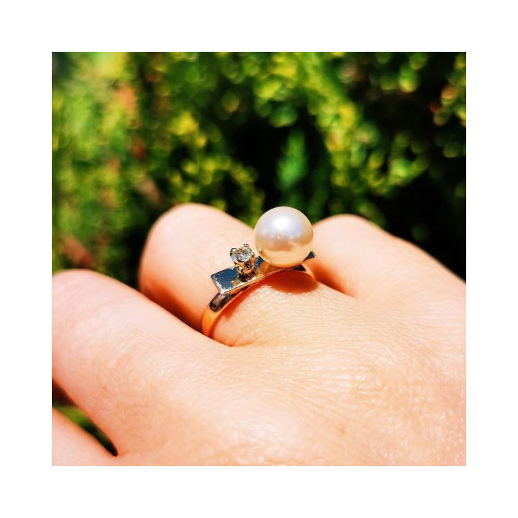 Bague Perle et Aigue Marine Or Jaune 750 - 18 carats