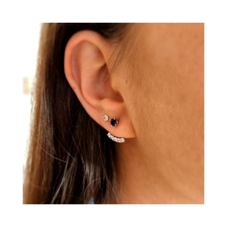 Boucles d'Oreilles Saphir Oxydes de Zirconium Or Blanc 750 - 18 carats