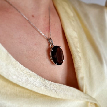 Pendentif Quartz Fumé Or Blanc 750 - 18 carats