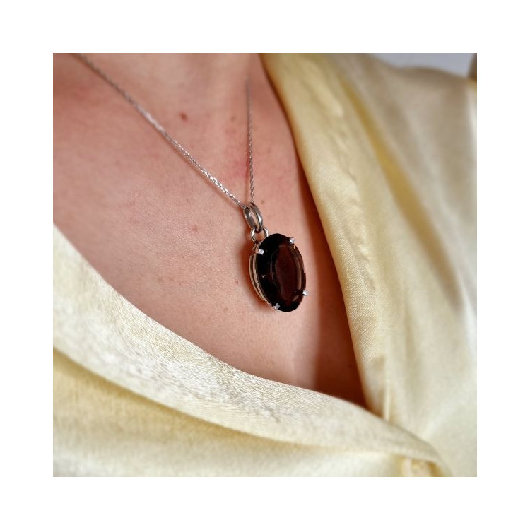 Pendentif Quartz Fumé Or Blanc 750 - 18 carats