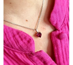 Pendentif Grenat Rhodolite Coeur Or Blanc Pièce Unique
