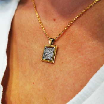Pendentif Carré Pavé de Diamants Bicolore Or 750 - 18 carats