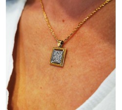 Pendentif Carré Pavé de Diamants Bicolore Or 750 - 18 carats