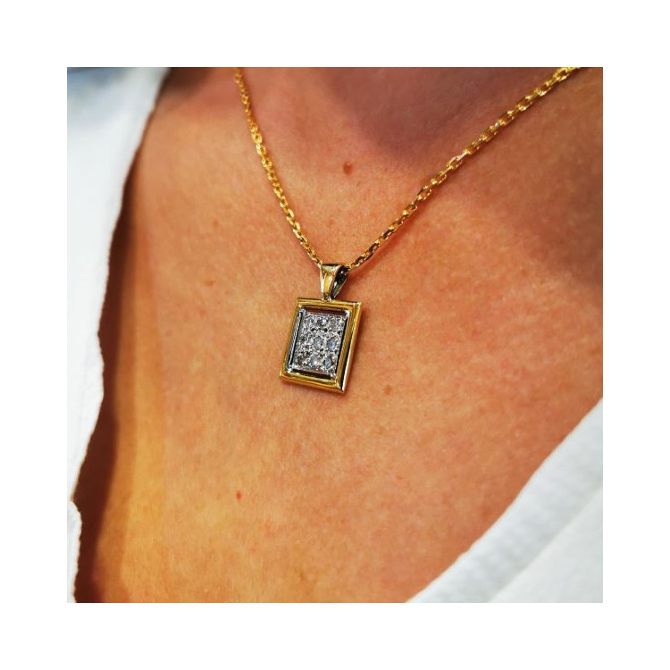 Pendentif Carré Pavé de Diamants Bicolore Or 750 - 18 carats