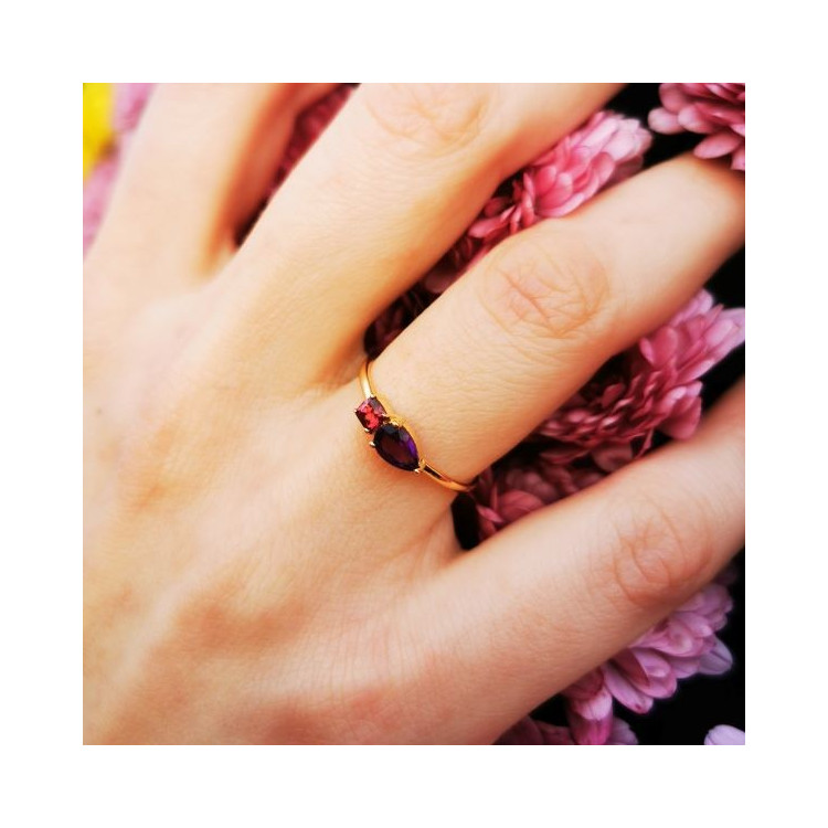 Bague Améthyste et Rhodolite Or Jaune 750 - 18 carats