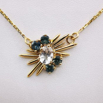 Collier En Or 18 Carats Avec Pendentif Diamants Et Saphirs - Bijou Occasion Bon État