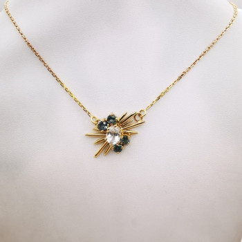 Collier Aigue Marine et Saphirs verts Or Jaune 750 - 18 carats Pièce Unique