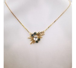 Collier Aigue Marine et Saphirs verts Or Jaune 750 - 18 carats Pièce Unique