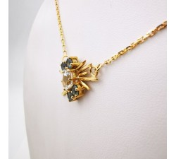 Collier Aigue Marine et Saphirs verts Or Jaune 750 - 18 carats Pièce Unique