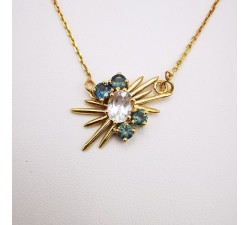Collier Aigue Marine et Saphirs verts Or Jaune 750 - 18 carats Pièce Unique