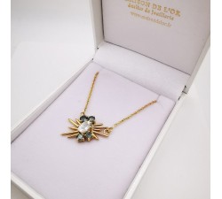 Collier Aigue Marine et Saphirs verts Or Jaune 750 - 18 carats Pièce Unique