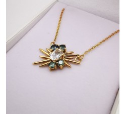 Collier Aigue Marine et Saphirs verts Or Jaune 750 - 18 carats Pièce Unique