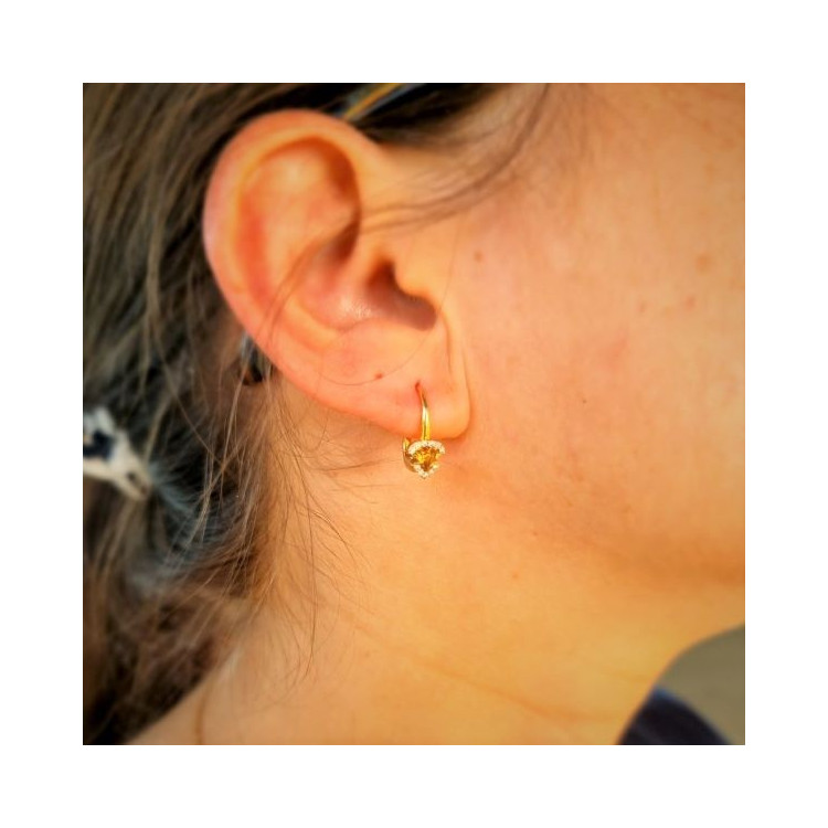 Boucles d'Oreilles Dormeuses Citrine Diamants Or Jaune 750 - 18 carats
