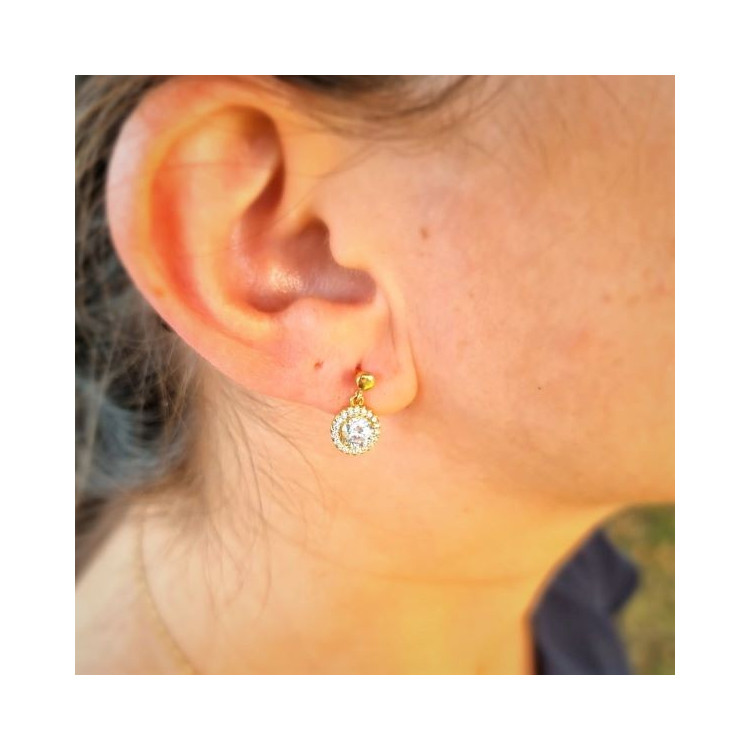 Boucles d'Oreilles Pendantes Oxydes de Zirconium Or Jaune 750 - 18 carats