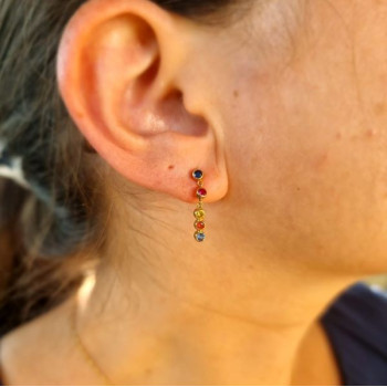 Boucles d'oreilles Pendantes Colorées Or Jaune 750 - 18 carats