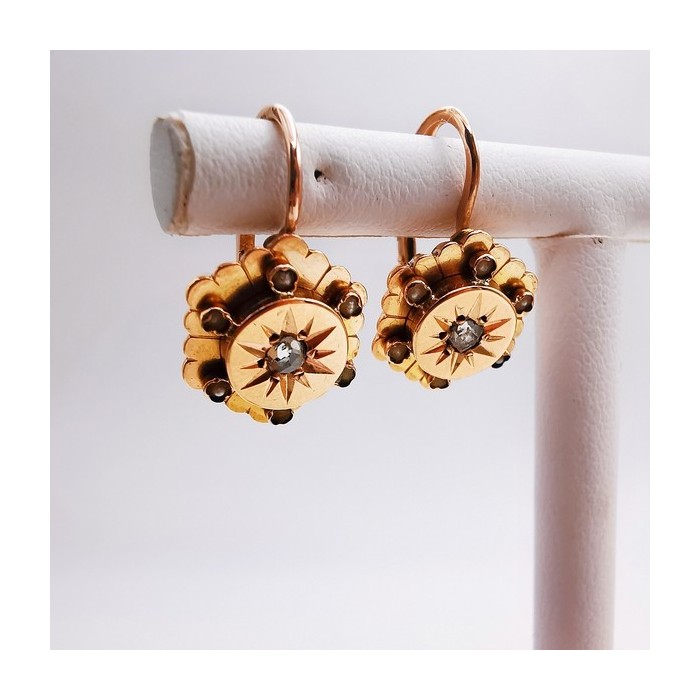 Boucles d'oreilles Brisures Diamants et perles Or Jaune 750 - 18 carats (Bijou d'occasion)