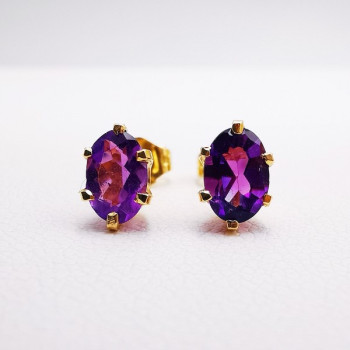 Boucles d'Oreilles Puces Améthyste Or Jaune 750 - 18 carats (Bijou Occasion)