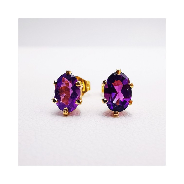 Boucles d'Oreilles Puces Améthyste Or Jaune 750 - 18 carats (Bijou Occasion)