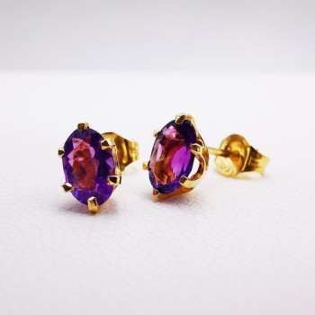 Boucles d'Oreilles Puces Améthyste Or Jaune 750 - 18 carats (Bijou Occasion)