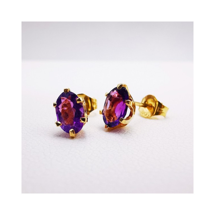 Boucles d'Oreilles Puces Améthyste Or Jaune 750 - 18 carats (Bijou Occasion)