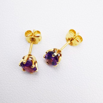 Boucles d'Oreilles Puces Améthyste Or Jaune 750 - 18 carats (Bijou Occasion)