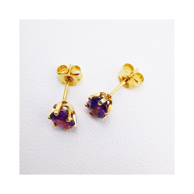 Boucles d'Oreilles Puces Améthyste Or Jaune 750 - 18 carats (Bijou Occasion)