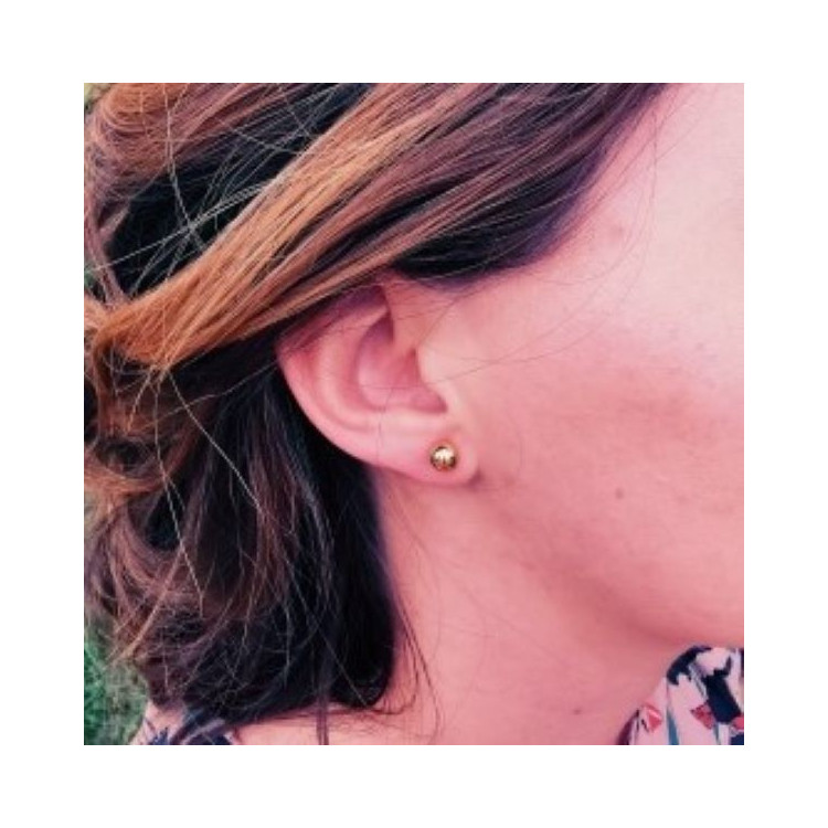 Boucles d'Oreilles Puces Boule Or jaune 750 - 18 carats