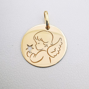 Pendentif Médaille Ange Or Jaune 750 - 18 carats