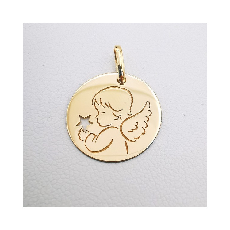 Pendentif Médaille Ange Or Jaune 750 - 18 carats