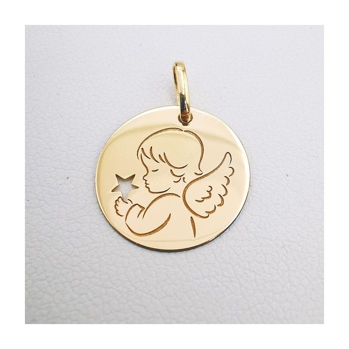 Pendentif Médaille Ange Or Jaune 750 - 18 carats