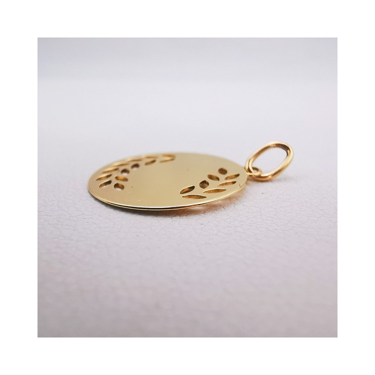 Pendentif Médaille Branches de Laurier Or Jaune 750 - 18 carats