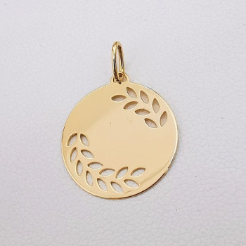 Pendentif Médaille Branches de Laurier Or Jaune 750 - 18 carats