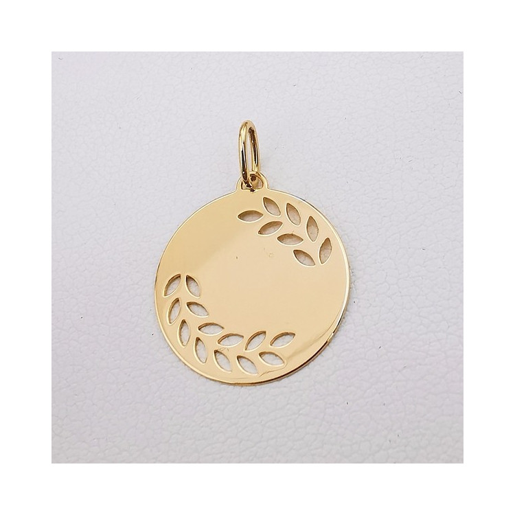 Pendentif Médaille Branches de Laurier Or Jaune 750 - 18 carats