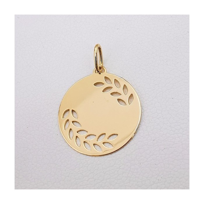 Pendentif Médaille Feuilles Or Jaune 750 - 18 carats