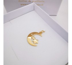 Pendentif Lune Etoiles Or Jaune 750 - 18 carats