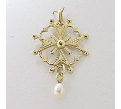 Croix Huguenote Perle Or Jaune 750 - 18 carats