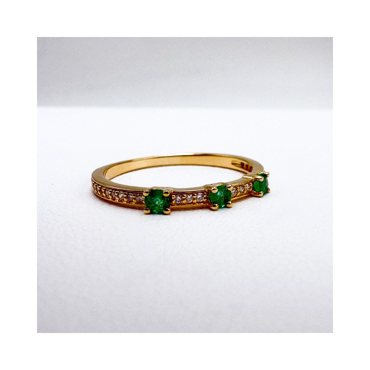Bague Emeraudes Diamants Or Jaune 750 - 18 carats