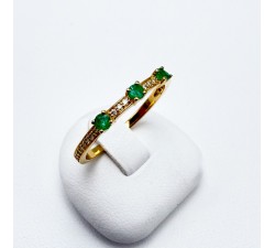Bague Emeraudes Diamants Or Jaune 750 - 18 carats