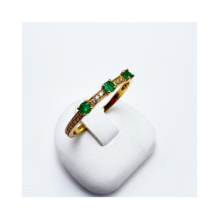 Bague Emeraudes Diamants Or Jaune 750 - 18 carats
