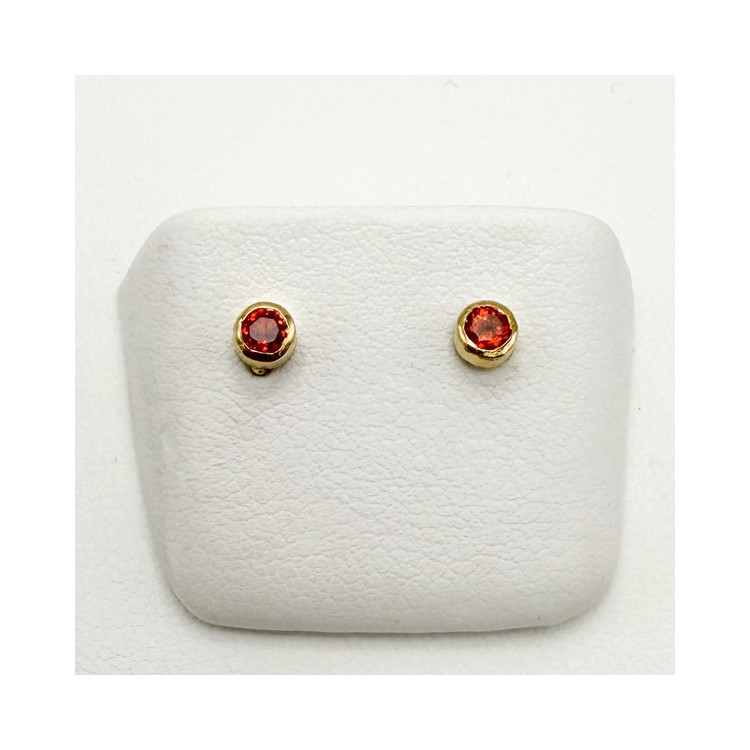 Boucles d'Oreilles Puces "ÉMOTION " Saphir Orange Or Jaune 750 - 18 carats
